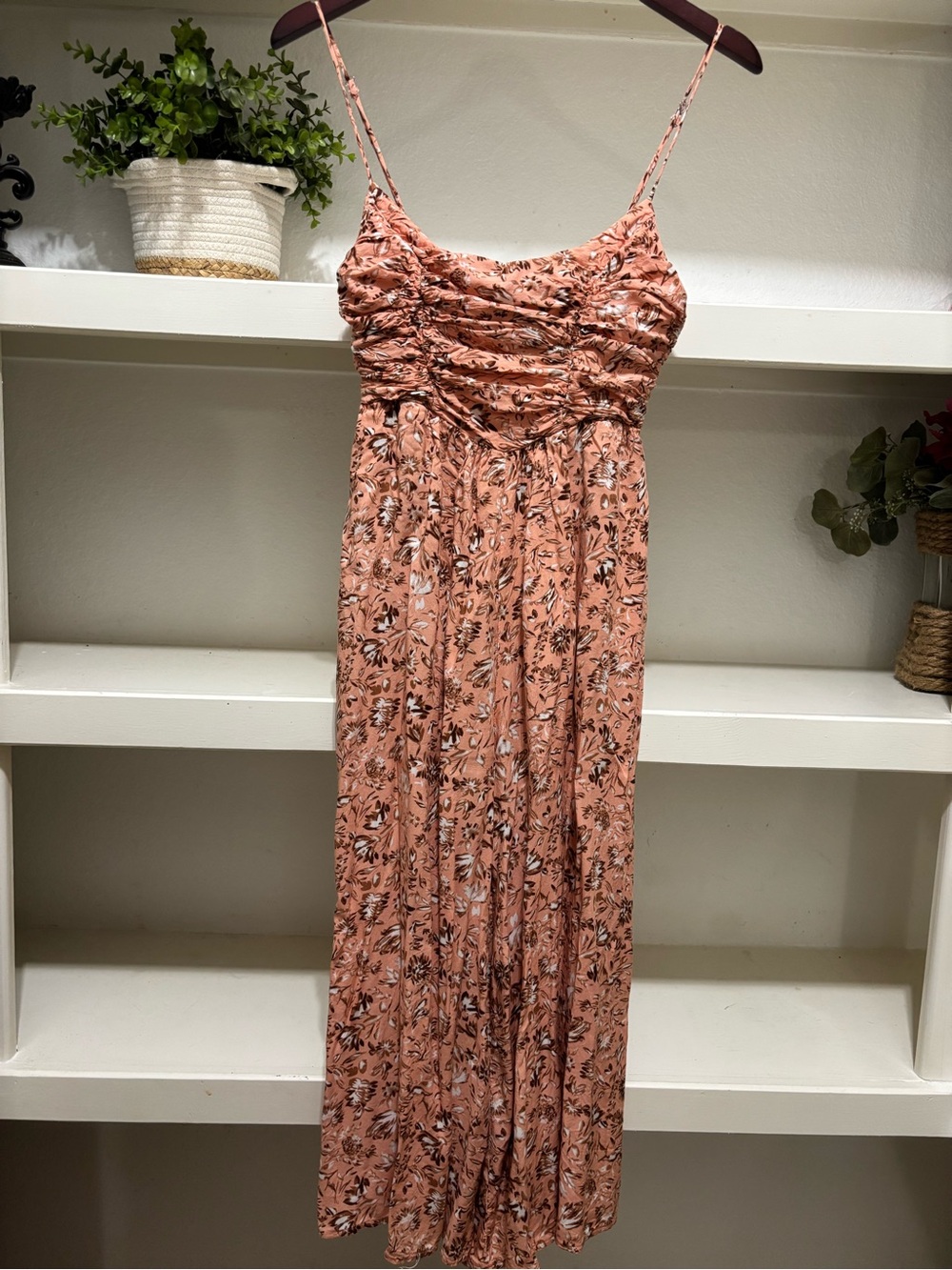Floral Spaghetti-Strap Romper in Dusty Rose